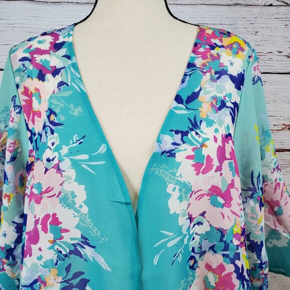 Avenue SS Open Front Chiffon Cardigan Women's 18/20 Teal Floral Lightweight NWT - Picture 2 of 10
